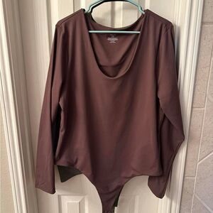 Nuuds 3x coffee long sleeveve scoop neck bodysuit
